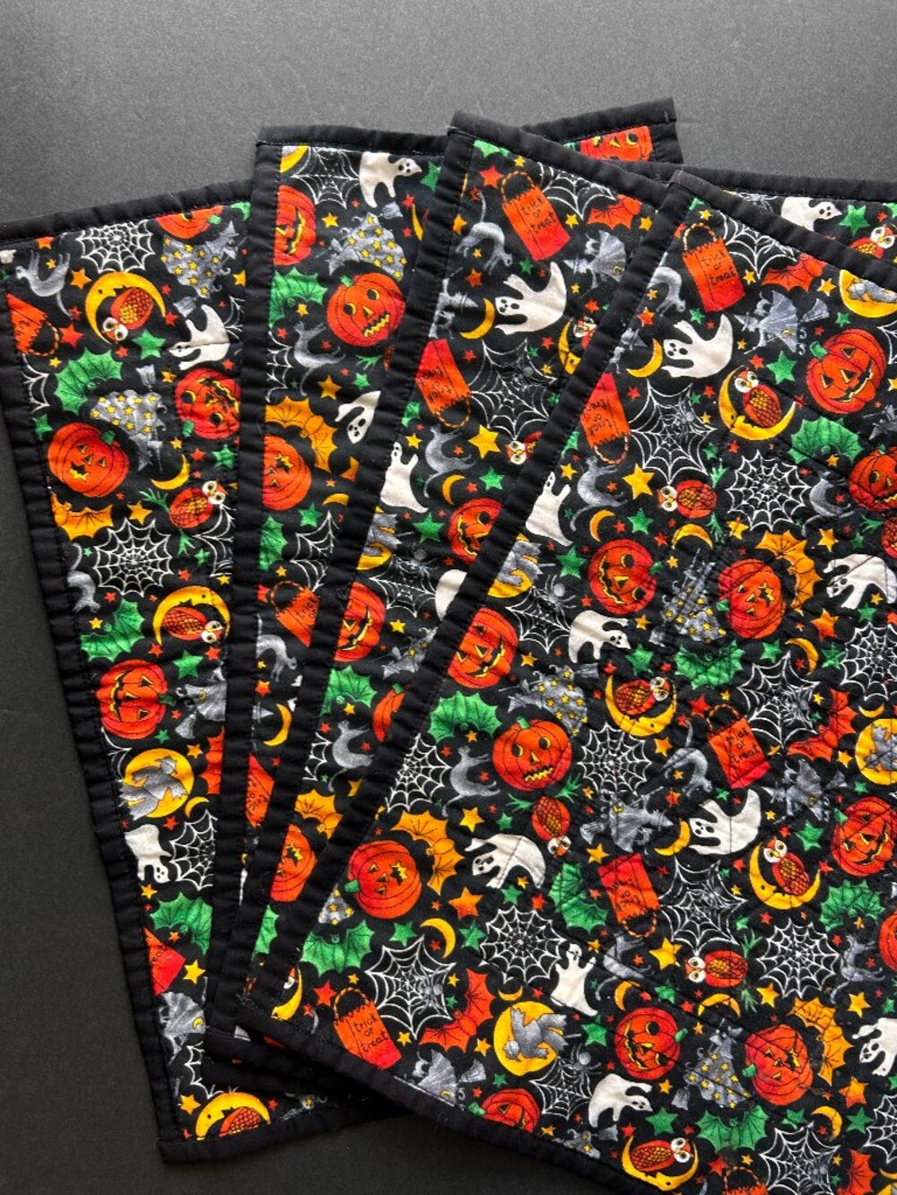 Vintage 90s Handmade Halloween Placemats Reversible x 4